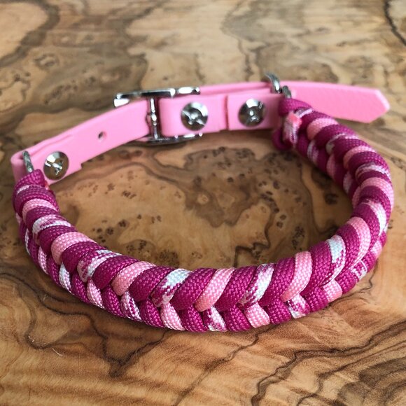Small Dog Collar ~ Adjustable 11.5" to 14" Pink Paracord ~ Handmade Pretty ~ New - Picture 1 of 5